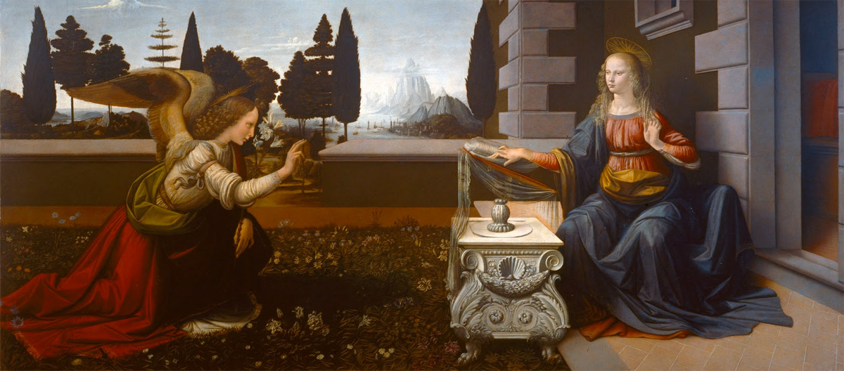 Leonardo da Vinci Annunciazione (1472-1475 circa). Galleria degli Uffizi - Firenze.